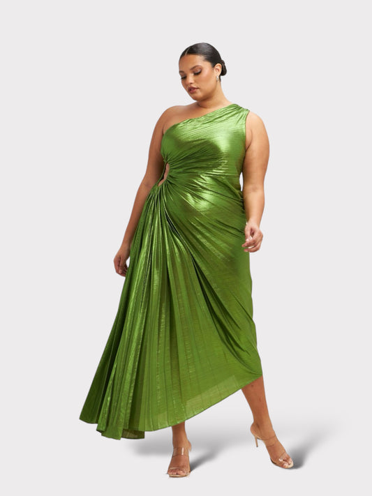 Moss Metallic Cutout Pleated Dress