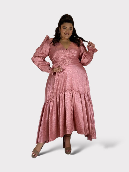 Rose Satin Ruffle Dress